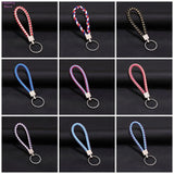 Braided PU Leather Keychain Car Key Ring Women Men Key Holder Wrist Hanging