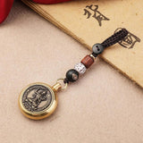 Vintage Copper Lucky Rope Keychain Pendant Brass Zodiac Buddha Car Keychain