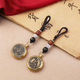 Vintage Copper Lucky Rope Keychain Pendant Brass Zodiac Buddha Car Keychain