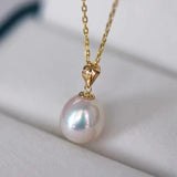 18K Yellow Freshwater Pearl Pendant Necklace Women with S925 Chain