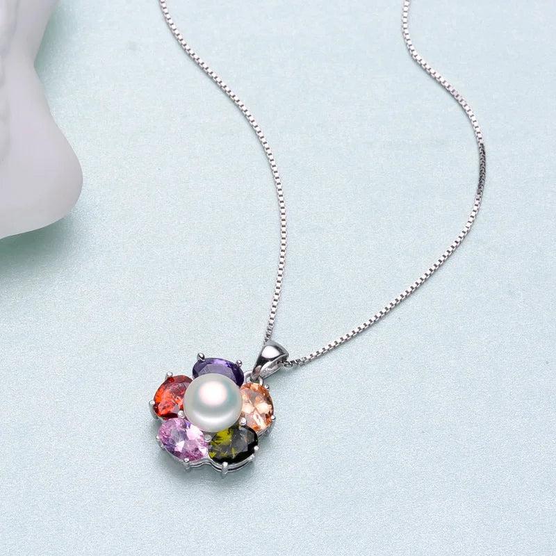 Freshwater Pearl Pendant Necklace 925 Silver for Women Party