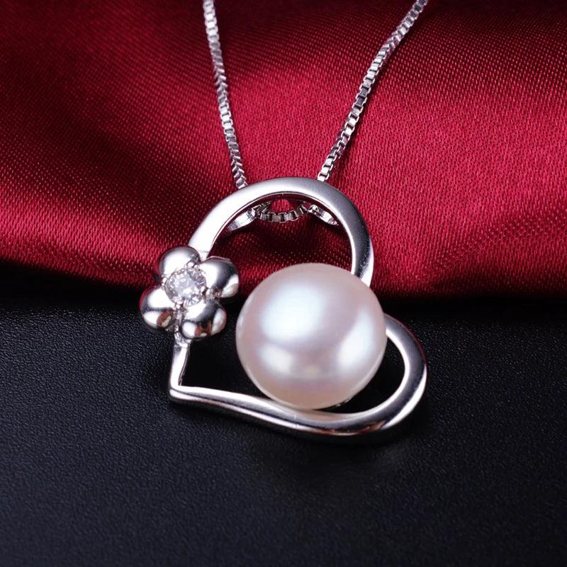 LACEY Freshwater Pearl Necklace Pendant, 925 Silver Heart Necklace
