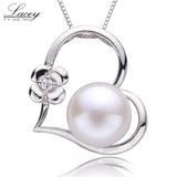 LACEY Freshwater Pearl Necklace Pendant, 925 Silver Heart Necklace
