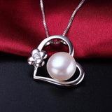 LACEY Freshwater Pearl Necklace Pendant, 925 Silver Heart Necklace