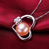 LACEY Freshwater Pearl Necklace Pendant, 925 Silver Heart Necklace