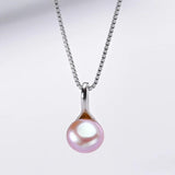 Spoon Shape Pink Purple Pearl Pendant Necklace