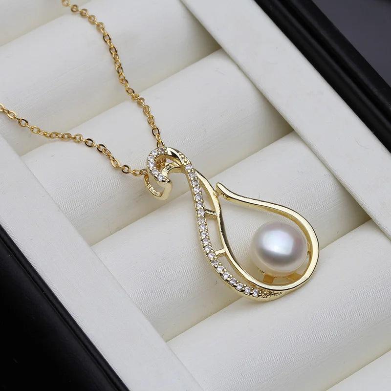 Natural Pearl Necklace 18k Plated Pendant Girl Birthday Gift
