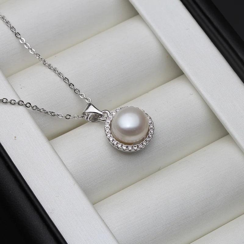 925 Silver Circle Necklace, Freshwater Pearl Pendant