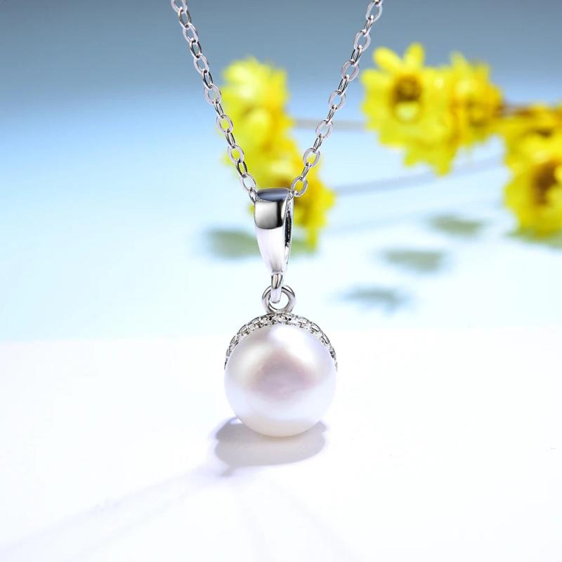 8.6mm Natural Pearl Pendant 925 Sterling Silver Necklace for Wedding