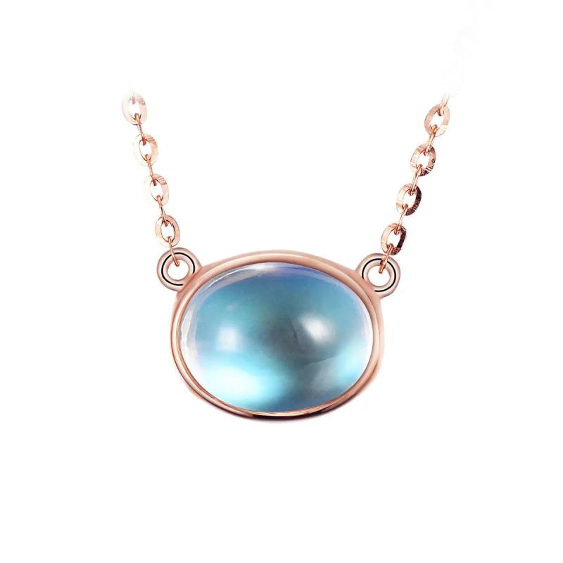 Rose Pendant Necklace with Blue Gemstone Bear Pendant