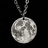 Moon Surface Coin Pendant Necklace Stainless Steel Long Sweater Chain