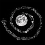 Moon Surface Coin Pendant Necklace Stainless Steel Long Sweater Chain