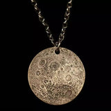 Moon Surface Coin Pendant Necklace Stainless Steel Long Sweater Chain
