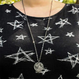 Moon Surface Coin Pendant Necklace Stainless Steel Long Sweater Chain