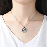 Moon Surface Coin Pendant Necklace Stainless Steel Long Sweater Chain