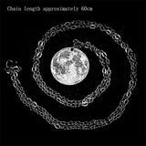 Moon Surface Coin Pendant Necklace Stainless Steel Long Sweater Chain