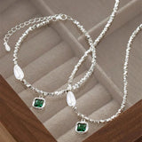 925 Silver Emerald Green Pendant Pearl Necklace Women Choker Collar Chain