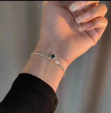 925 Silver Emerald Green Pendant Pearl Necklace Women Choker Collar Chain