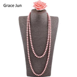 High Glass Simulated Pearl Long Necklace
