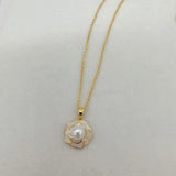 Flower Pearl Pendant Freshwater Necklace 14K Chain Romantic Gift