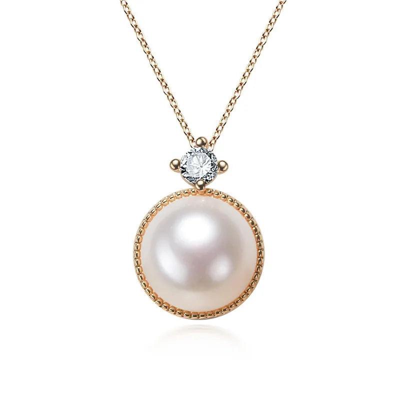 Arrival Round Pearl Necklace Real Freshwater Pearl Zircon 14k Plated Pendant