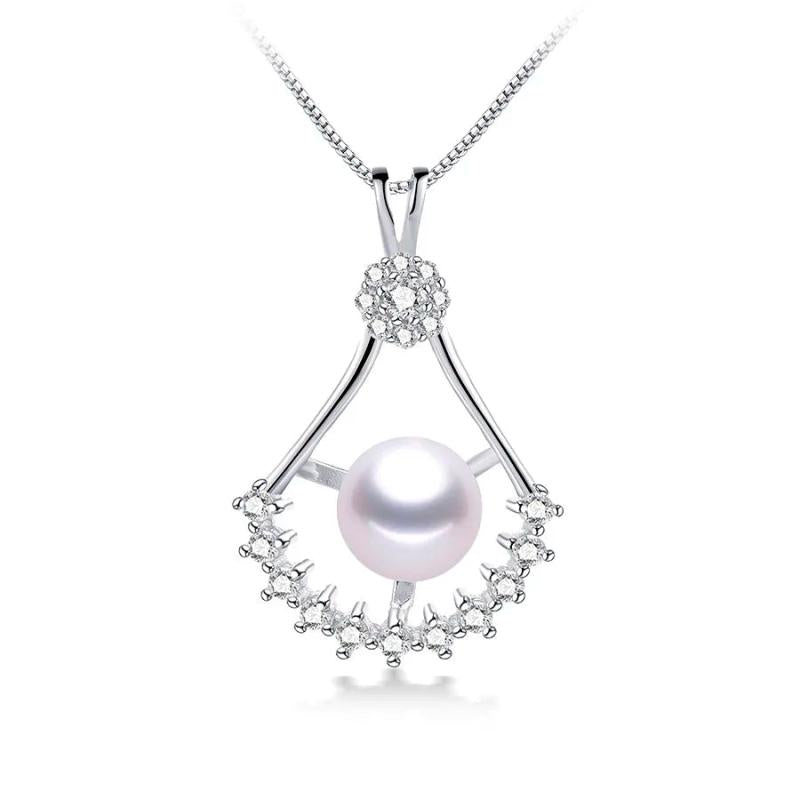 Freshwater Pearl Pendant Zircon Necklace 925 Sterling Silver Crystal Jewelry