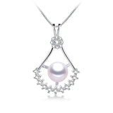 Freshwater Pearl Pendant Zircon Necklace 925 Sterling Silver Crystal Jewelry