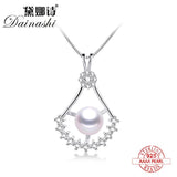 Freshwater Pearl Pendant Zircon Necklace 925 Sterling Silver Crystal Jewelry