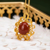 S925 Sterling Silver Red Agate Pearl Pendant Necklace
