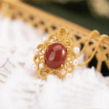 S925 Sterling Silver Red Agate Pearl Pendant Necklace