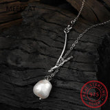 925 Silver Baroque Pearl Tree Branch Pendant Necklace Women Party Jewelry