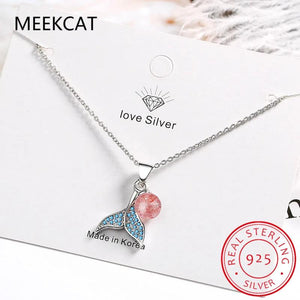 925 Silver Mermaid Tail Pendant Necklace Shell Pearl Bead Fine Jewelry