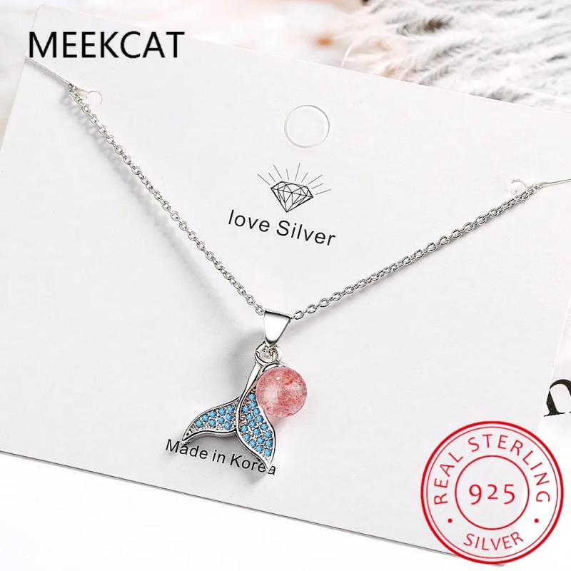 925 Silver Mermaid Tail Pendant Necklace Shell Pearl Bead Fine Jewelry