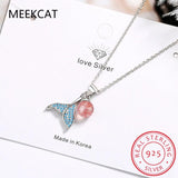 925 Silver Mermaid Tail Pendant Necklace Shell Pearl Bead Fine Jewelry