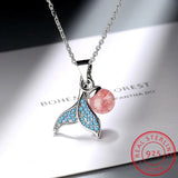 925 Silver Mermaid Tail Pendant Necklace Shell Pearl Bead Fine Jewelry