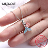 925 Silver Mermaid Tail Pendant Necklace Shell Pearl Bead Fine Jewelry