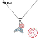 925 Silver Mermaid Tail Pendant Necklace Shell Pearl Bead Fine Jewelry