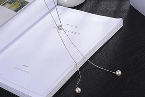 925 Silver Zirconia Pearl Long Chain Necklace for Women