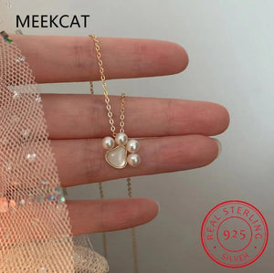 925 Silver Animal Footprints Paw Necklaces Pendant Women Jewelry