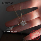 925 Silver Animal Footprints Paw Necklaces Pendant Women Jewelry