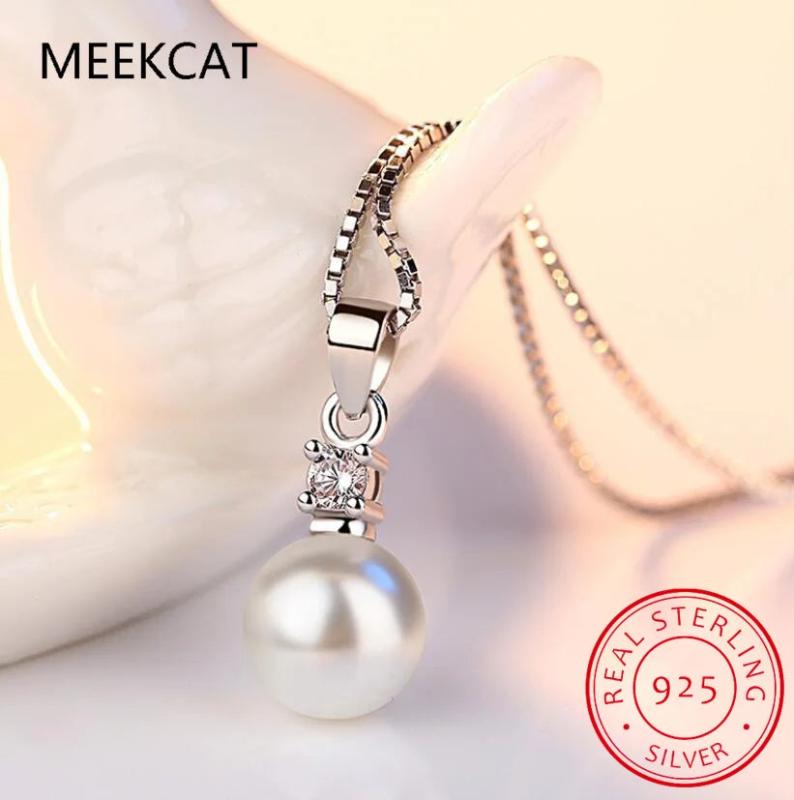 925 Sterling Silver Crystal Zircon Pearl Pendant Necklaces For Women