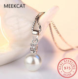 925 Sterling Silver Crystal Zircon Pearl Pendant Necklaces For Women