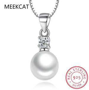 925 Sterling Silver Crystal Zircon Pearl Pendant Necklaces For Women