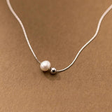 925 Silver Ball Beads & Pearl Pendant Necklace