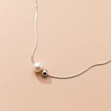 925 Silver Ball Beads & Pearl Pendant Necklace