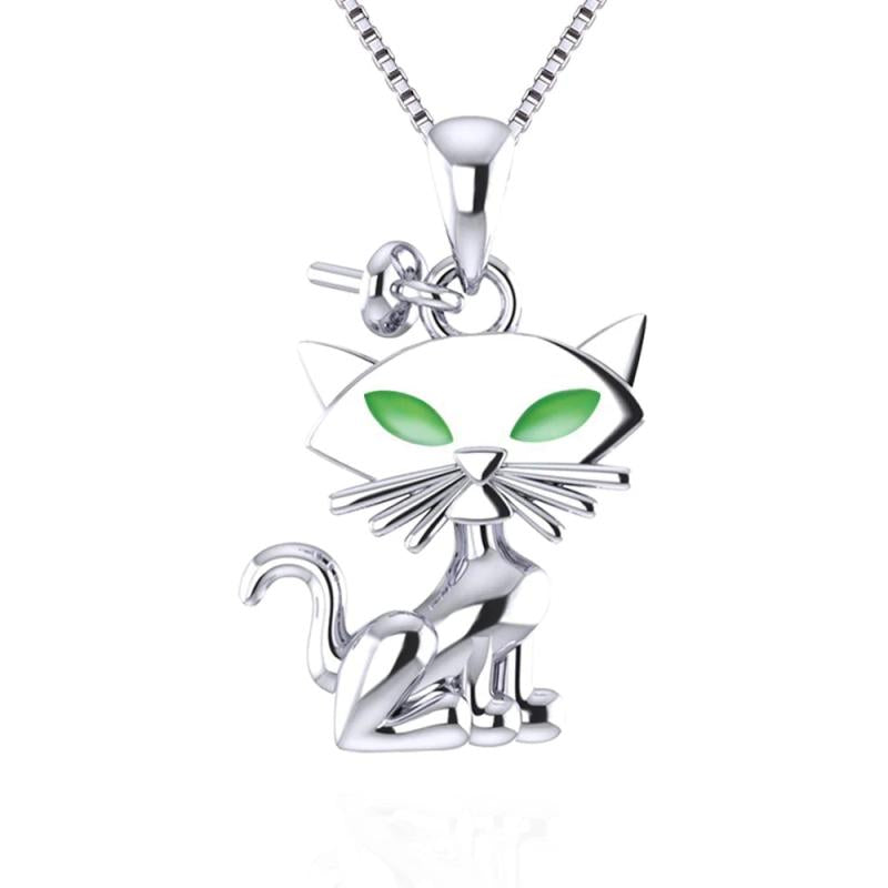 Halloween Sterling Silver Cat & Pearl Pendant Necklace