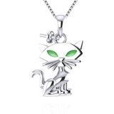 Halloween Sterling Silver Cat & Pearl Pendant Necklace