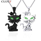 Halloween Sterling Silver Cat & Pearl Pendant Necklace