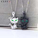 Halloween Sterling Silver Cat & Pearl Pendant Necklace