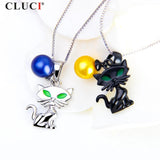 Halloween Sterling Silver Cat & Pearl Pendant Necklace